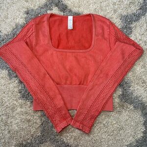 Aerie Offline Orange Ribbed Top with Braided detailing